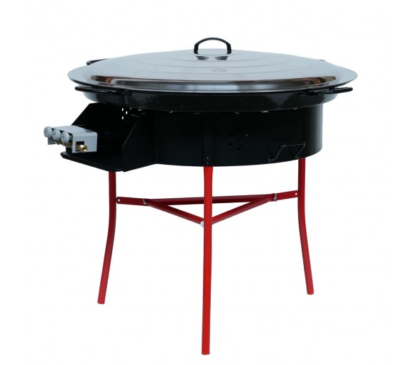Kit à paella thermocouple - 40 personnes avec plat émaillé, couvercle inox et pare-flamme