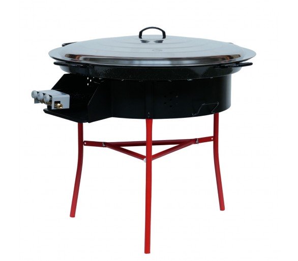 Kit à paella thermocouple - 40 personnes avec plat émaillé, couvercle inox et pare-flamme