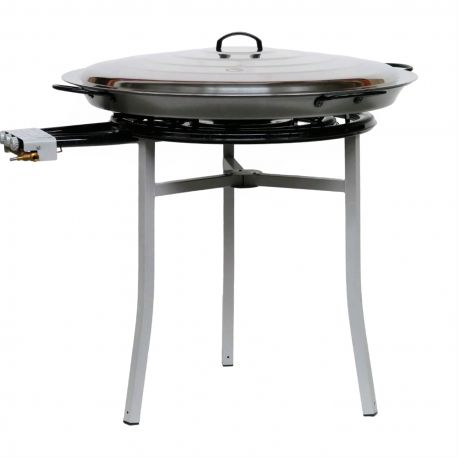 Kit à paella professionnel acier avec couvercle inox - 85 personnes - thermocouple