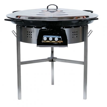 Kit à paella - 85 personnes - Pare-flamme inox - Plat acier émaillé - couvercle