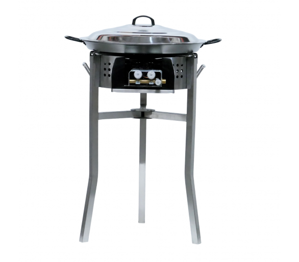 Kit à paella luxe 25 personnes - pare-flamme inox - plat acier 65cm et couvercle inox