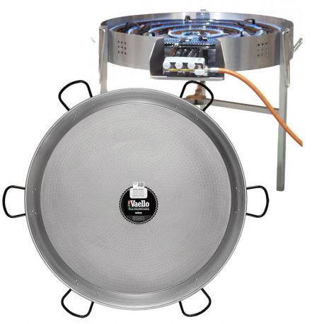 Kit à paella acier - 200 personnes - pare-flammes - thermocouple - veilleuse