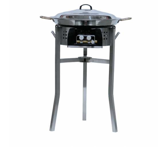 Kit à paella luxe 16 personnes - pare-flamme inox 45 cm - plat inox 55cm et couvercle inox