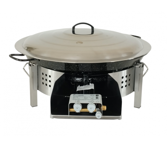 Kit paella 30 personnes pour plan de travail - pare-flammes inox 60cm - plat émaillé 70cm et couvercle inox - Thermocouple