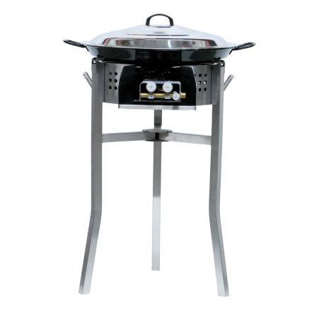 Kit à paella luxe 20 personnes - pare-flamme inox - plat émaillé 60cm et couvercle inox