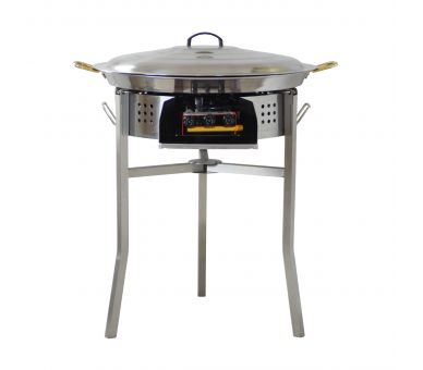 Kit à paella luxe 30 personnes - pare-flamme inox 60cm - plat inox 70cm et couvercle inox