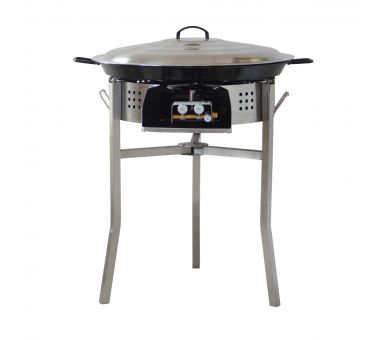 Kit à paella luxe 25 personnes - pare-flammes inox 60cm - plat émaillé 65cm et couvercle inox - Thermocouple