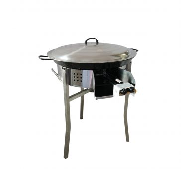 Kit à paella luxe 25 personnes - pare-flammes inox 60cm - plat émaillé 65cm et couvercle inox