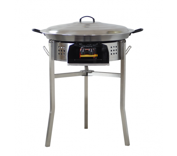 Kit à paella 25 personnes - pare-flammes inox 60cm - plat acier 65cm et couvercle inox