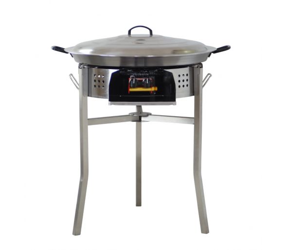 Kit à paella 25 personnes - pare-flammes inox 60cm - plat acier 65cm et couvercle inox