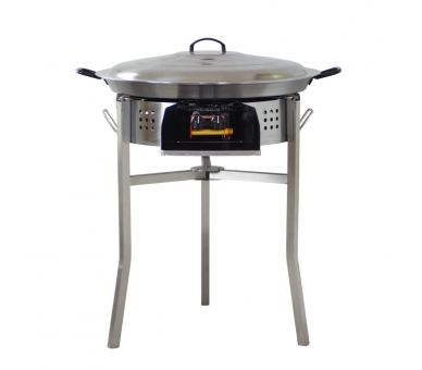 Kit à paella 25 personnes - pare-flammes inox 60cm - plat acier 65cm et couvercle inox - Thermocouple