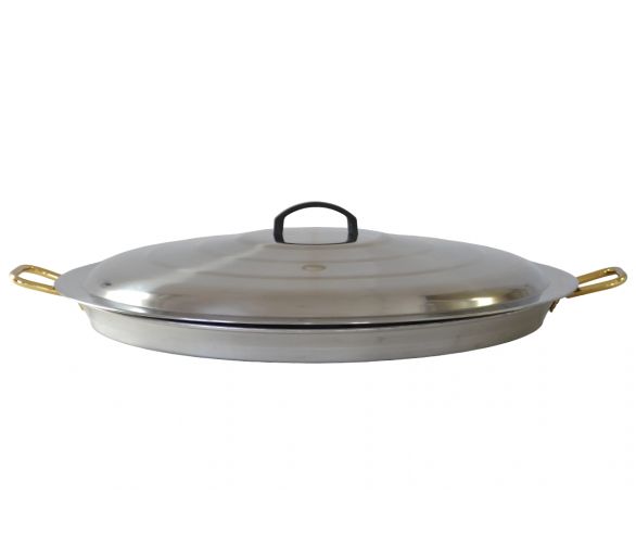 Poêle à Paella inox 42cm avec couvercle inox - 10 parts