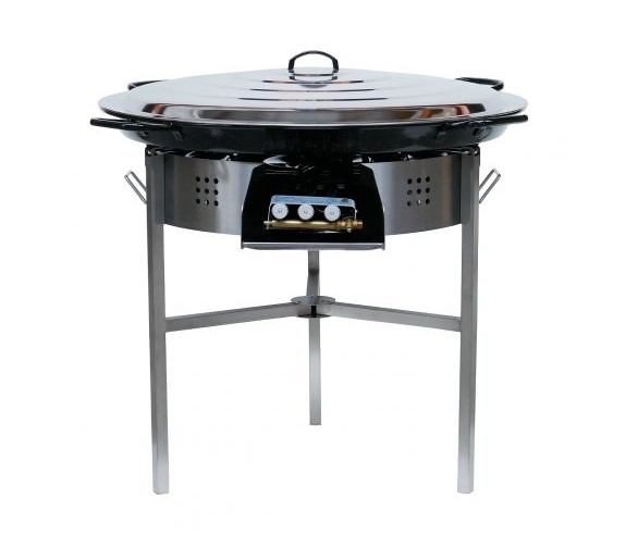 Kit à paella luxe 40 personnes - pare-flammes inox 70cm - plat émaillé 80cm et couvercle inox