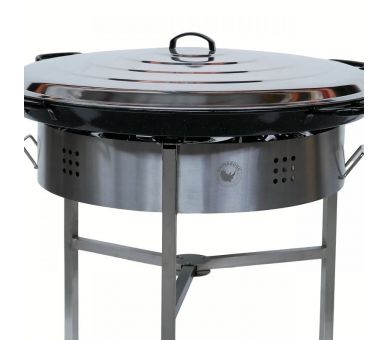 Kit à paella luxe 40 personnes - pare-flammes inox 70cm - plat émaillé 80cm et couvercle inox - Thermocouple
