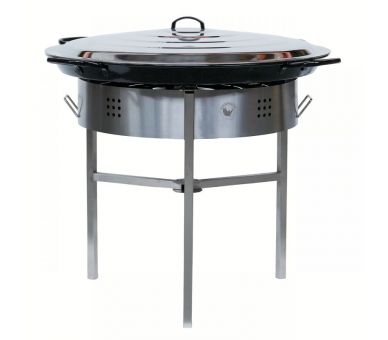 Kit à paella luxe 40 personnes - pare-flammes inox 70cm - plat émaillé 80cm et couvercle inox - Thermocouple