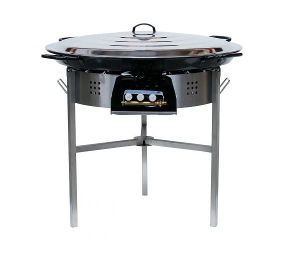 Kit à paella luxe 40 personnes - pare-flammes inox 70cm - plat émaillé 80cm et couvercle inox - Thermocouple