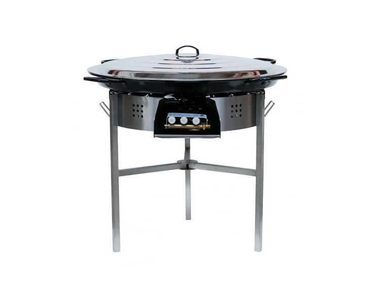 Kit à paella luxe 40 personnes - pare-flammes inox 70cm - plat Inox 80cm et couvercle inox - Thermocouple