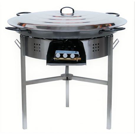 Kit à paella - 50 personnes - Pare-flamme inox - Plat acier - couvercle