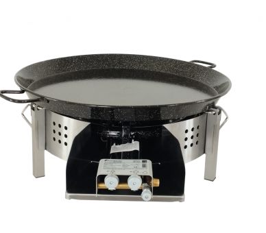 Kit à paella 16 personnes pour plan de travail - pare-flamme inox 45 cm - plat émaillé 55cm et couvercle inox