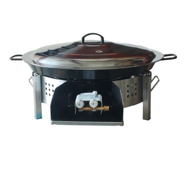 Kit à paella 20 personnes pour plan de travail - pare-flamme inox 45 cm - plat émaillé 60cm et couvercle inox - Thermocouple