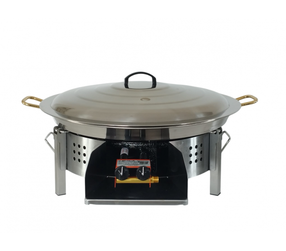 Kit paella 25 personnes pour plan de travail - pare-flammes inox 60cm - plat inox65cm et couvercle inox - Thermocouple