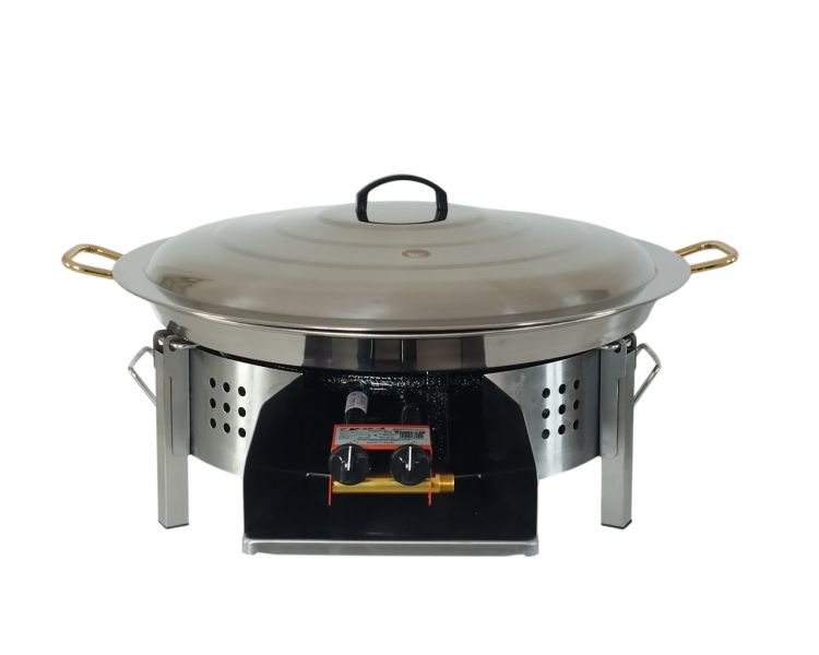 Kit paella 25 personnes pour plan de travail - pare-flammes inox 60cm - plat inox65cm et couvercle inox - Thermocouple