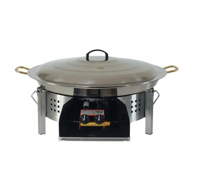 Kit à paella 16 personnes pour plan de travail - pare-flamme inox 45 cm - plat inox 55cm et couvercle inox