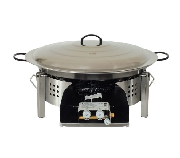 Kit paella 25 personnes pour plan de travail - pare-flammes inox 60cm - plat acier 65cm et couvercle inox