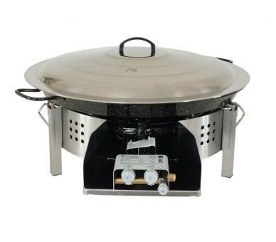 Kit à paella 13 personnes pour plan de travail - pare-flamme inox 45 cm - plat émaillé 50cm et couvercle inox