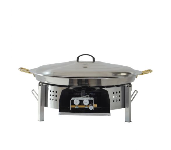 Kit à paella 13 personnes pour plan de travail - pare-flamme inox 45 cm - plat inox 50cm et couvercle inox