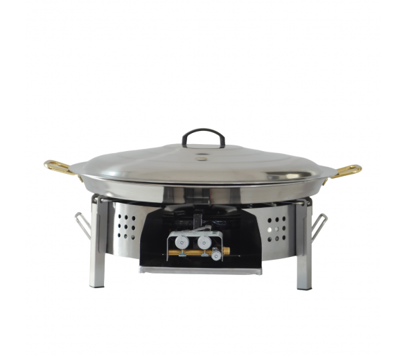 Kit paella 40 personnes pour plan de travail - pare-flammes inox 70cm - plat inox 80cm et couvercle inox - Thermocouple