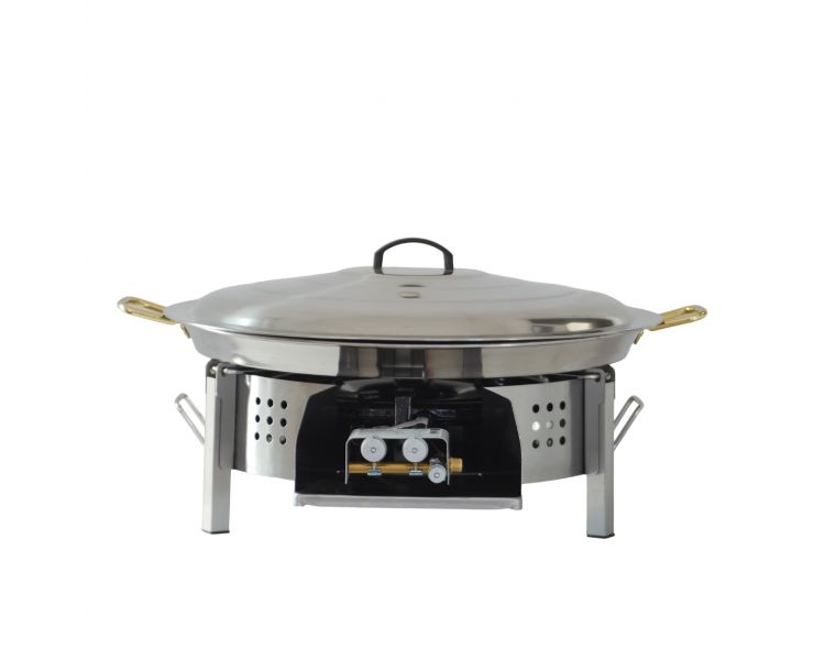 Kit paella 40 personnes pour plan de travail - pare-flammes inox 70cm - plat inox 80cm et couvercle inox - Thermocouple