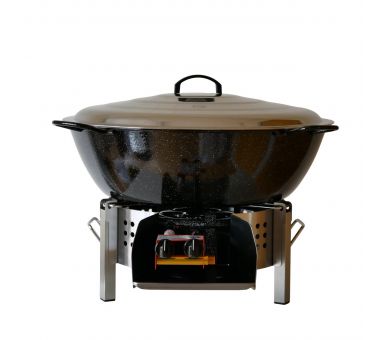 Kit Poêle creuse pour plan de travail - pare flammes 45cm inox - 50 personnes - Plat creux émaillé 60cm - Couvercle - thermocoup