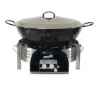 Kit Poêle creuse pour plan de travail - pare flammes 45cm inox - 70 personnes - Plat creux émaillé 65cm - Couvercle