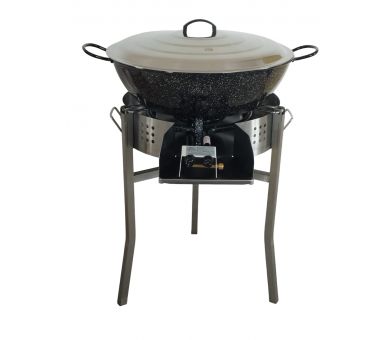 Kit Poêle creuse - pare flammes 45cm inox - 50 personnes - Plat creux émaillé 60cm - Couvercle - thermocouple