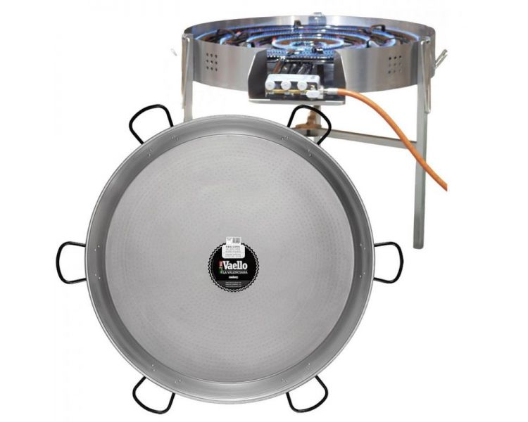 Kit à paella - 200 personnes - Maxi pare-flamme inox 100 cm - Plat acier - thermocouple