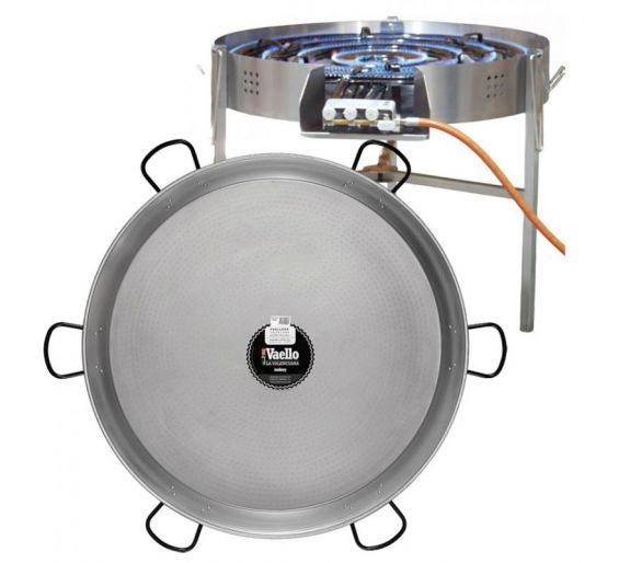 Kit à paella - 200 personnes - Maxi pare-flamme inox 100 cm - Plat acier - thermocouple
