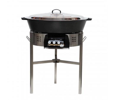 Kit multi-plats - pare flammes 80cm Inox - Plat fonte 80cm - H: 16cm avec séparation - réchaud au choix - couvercle inox