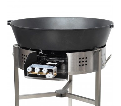 Kit multi-plats - pare flammes 80cm Inox - Plat fonte 80cm - H: 16cm avec séparation - réchaud au choix - couvercle inox