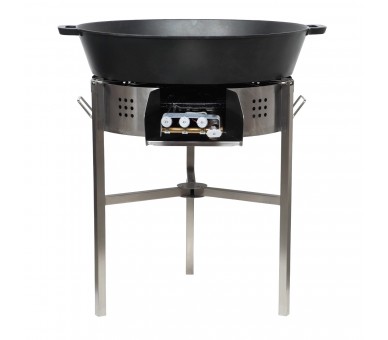 Kit multi-plats - pare flammes 80cm Inox - Plat fonte 80cm - H: 16cm avec séparation - réchaud au choix - couvercle inox