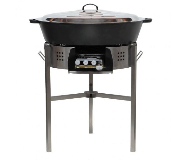 Kit multi-plats - pare flammes 80cm Inox - Plat fonte 80cm - H: 16cm avec séparation - thermocouple - couvercle inox