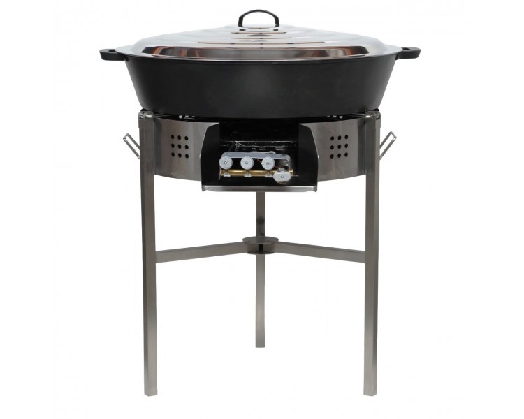 Kit multi-plats - pare flammes 80cm Inox - Plat fonte 80cm - H: 16cm avec séparation - thermocouple - couvercle inox