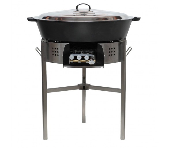 Kit multi-plats - pare flammes 80cm Inox - Plat fonte 80cm - H: 16cm avec séparation - thermocouple - couvercle inox