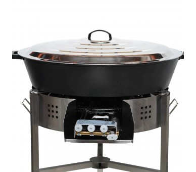 Kit multi-plats - pare flammes 80cm Inox - Plat fonte 80cm - H: 16cm avec séparation - thermocouple - couvercle inox