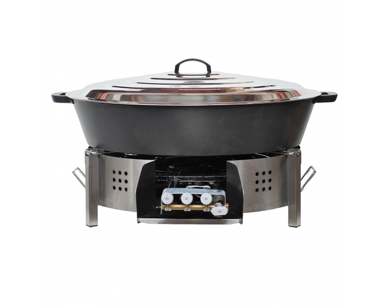Mini Kit tartiflette - pare flammes 80cm Inox - Plat fonte 80cm - H: 16cm - thermocouple pro - couvercle