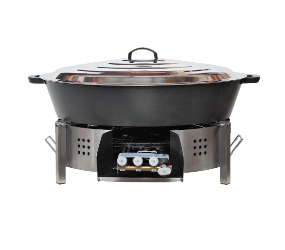 Mini Kit tartiflette - pare flammes 80cm Inox - Plat fonte 80cm - H: 16cm - thermocouple pro - couvercle