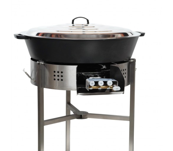 Kit tartiflette - pare flammes 80cm Inox - Plat fonte 80cm - H: 16cm - thermocouple pro - couvercle