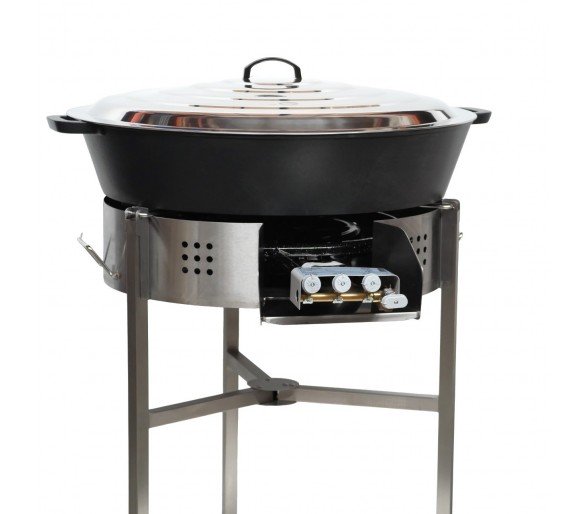 Kit tartiflette - pare flammes 80cm Inox - Plat fonte 80cm - H: 16cm - réchaud au choix - couvercle
