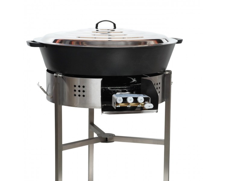 Kit tartiflette - pare flammes 80cm Inox - Plat fonte 80cm - H: 16cm - réchaud au choix - couvercle