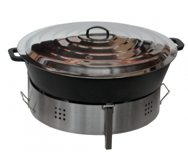 Kit multi-plats - pare flammes 80cm Inox sur table- Plat fonte 80cm - H: 16cm avec séparation - thermocouple pro - couvercle 